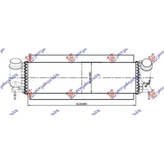 RADIATOR INTERCOOLER 2.3 DCI DIESEL (540x150x80) HOSE DIAMETER 56/51