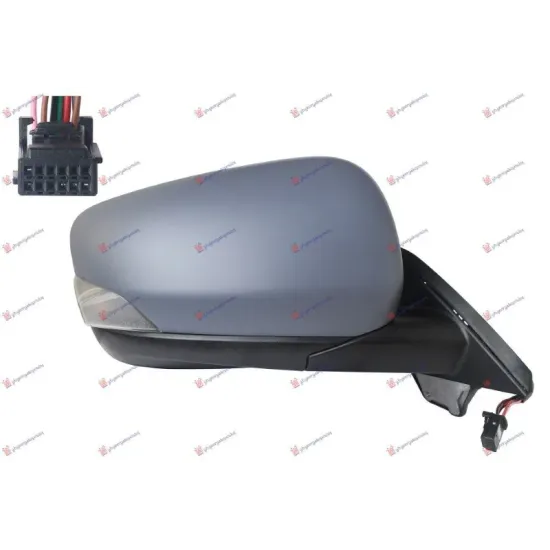 DOOR MIRROR ELECTRIC HEATED BLACK WITH SIDE LAMP 5W : BLIS : SENSOR (10PIN) (A QUALITY) (ASPHERICAL GLASS)