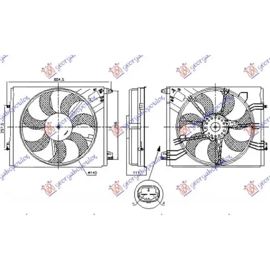 COOLING FAN ASSEMBLY (SINGLE) 1.2-1.3 PETROL - 1.5-1.6-1.7 DIESEL (440mm) (2 pins) (250W) (VALEO)