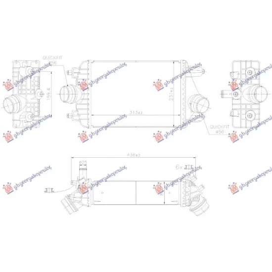 RADIATOR INTERCOOLER 3.8 PETROL RIGHT SIDE (313x231x80)