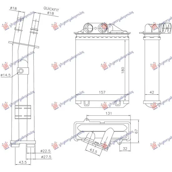 HEATER RADIATOR (M) QUICK FIT (180x157x42)