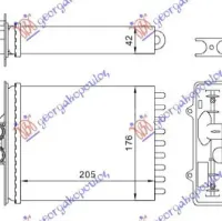 HEATER RADIATOR (M) +AC (205x176) (PIPES NEXT)