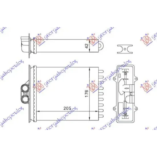 HEATER RADIATOR (M) +AC (205x176) (PIPES NEXT)