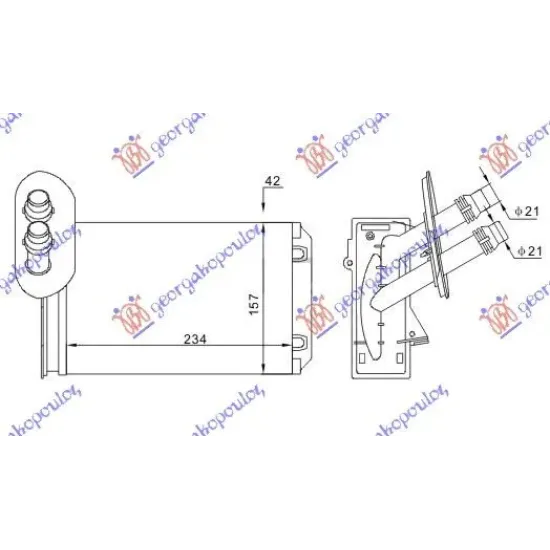 HEATER RADIATOR (M) +/-AC (234x157) (TUBES BUTTON)