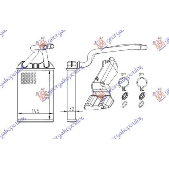 HEATER RADIATOR (B) +/-AC (205x145) (COMPLETE WITH PIPES)