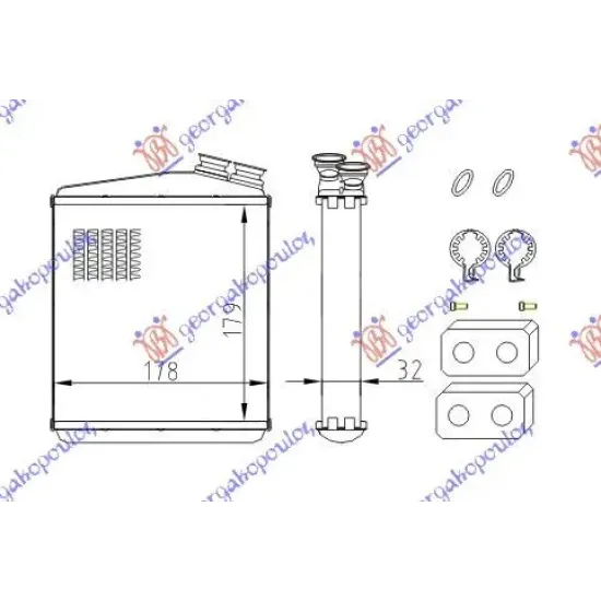 HEATER RADIATOR (B) +/-AC (179x178) (COMPLETE WITHOUT RINGS)