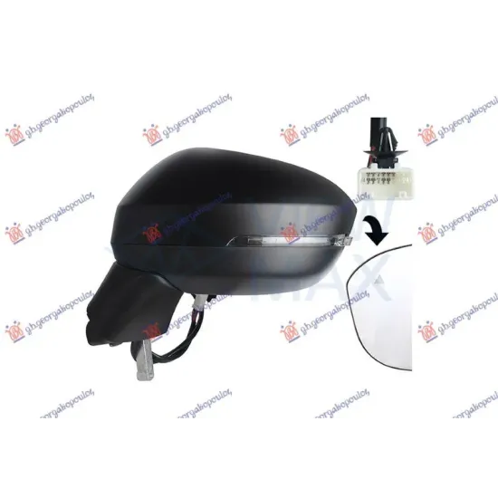 DOOR MIRROR ELECTRIC HEATED PRIMED (WITH SIDE LAMP & BLIS) (16H9PIN) (A QUALITY) (CONVEX GLASS)