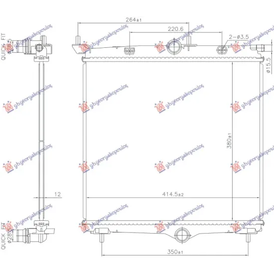 RADIATOR 1.2 PETROL - 1.5-1.6 DIESEL MANUAL-AUTO (380x414x12)