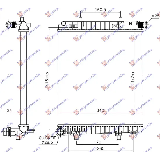 RADIATOR 1.2 VTi PETROL MANUAL (372x340x24) (KOYO)