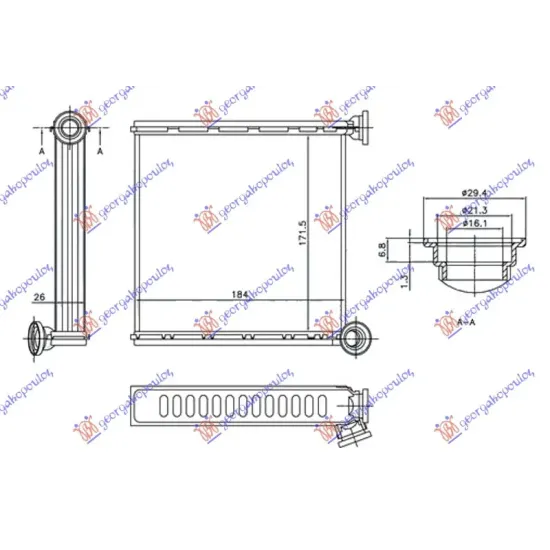 HEATER RADIATOR (172x184x26) (VALEO TYPE)