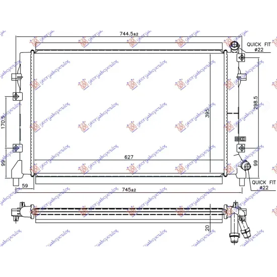 ADDITIONAL RADIATOR 1.2/1.4 TSI PETROL (627x395x20)