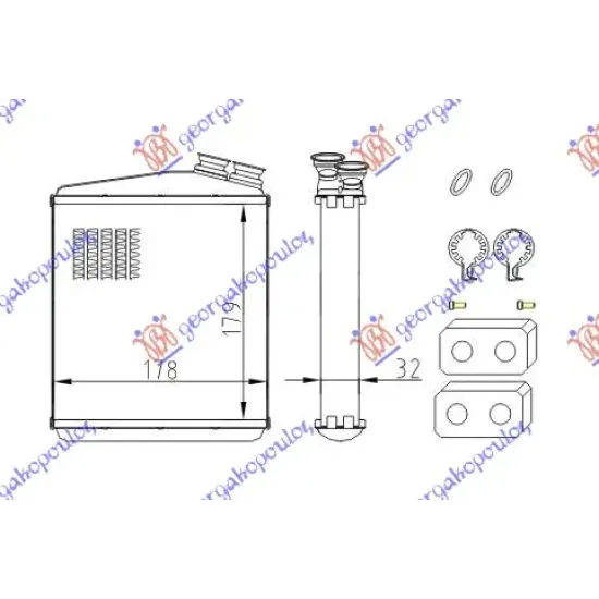 HEATER RADIATOR (179x178) (COMPLETE WITH ORINGS)