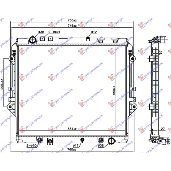 RADIATOR 2.4-2.8 D DIESEL AUTOMATIC (550x650x27)