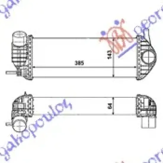 RADIATOR INTERCOOLER 1.5 DCi DIESEL (385x145x64) SCREW TUBES