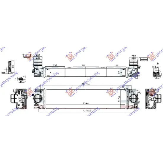 RADIATOR INTERCOOLER 1.5 (T2-T3-T4-T5 HYBRID) 2.0 (T4) PETROL - 2.0 (D3) DIESEL ((620x150x64)