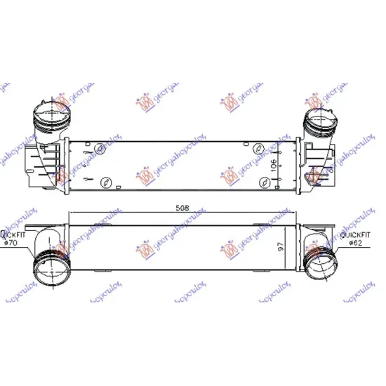 RADIATOR INTERCOOLER 2.0 (320D) DIESEL (510x95x105) (Φ70-62)