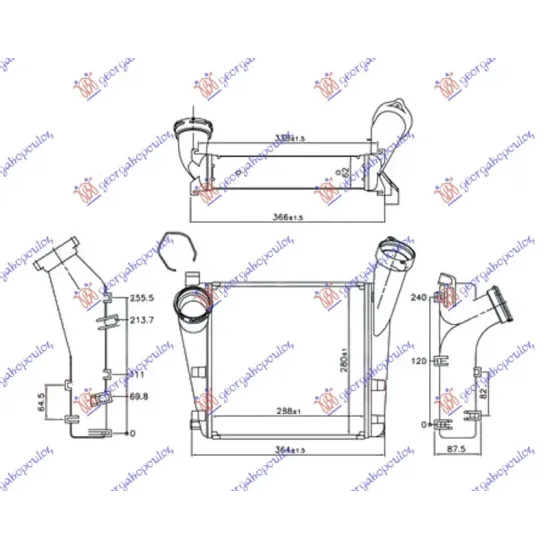 RADIATOR INTERCOOLER 4.8 TURBO-S (288x280x62) ALL ALUMINUM (Φ66-53) RADIATOR INTERCOOLER 4.8 TURBO-S (288x280x62) ALL ALUMINUM (Φ66-53)