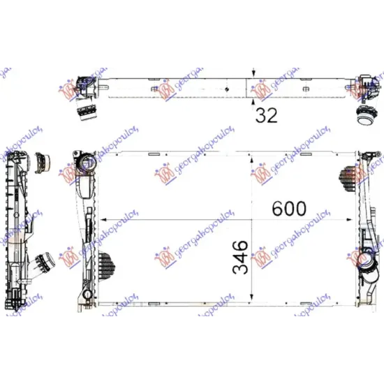 RADIATOR 3.0 (135i) PETROL MANUAL - 2.0 (116D-118D-120D-123D) DIESEL MANUAL/AUTOMATIC (600x340x32) 1 TUBE (MAHLE BEHR)