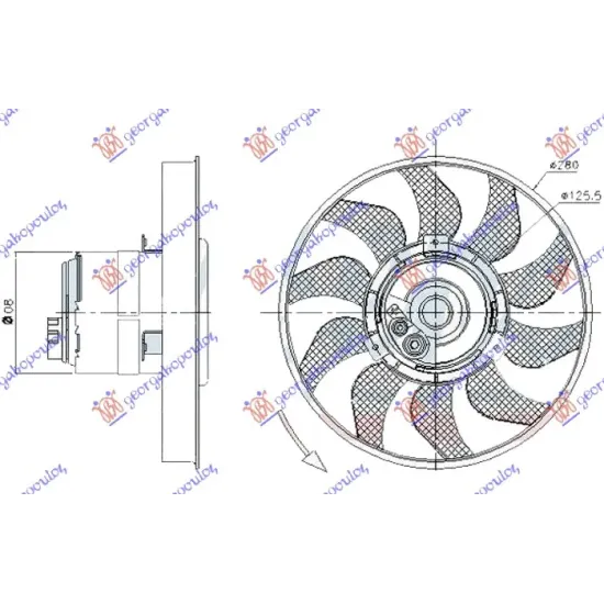 COOLING FAN A/C (MOTOR+FAN) (2PIN) (280mm) (WITHOUT CABLE)