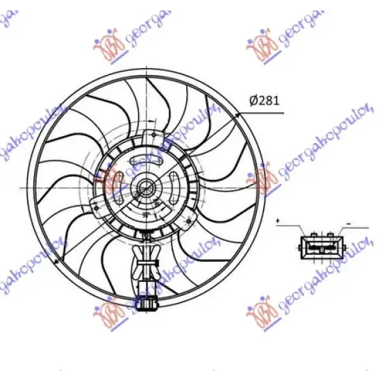 COOLING FAN (MOTOR & FAN) (2PIN) (280mm) (SQUARE PLUG) (WITH CABLE)