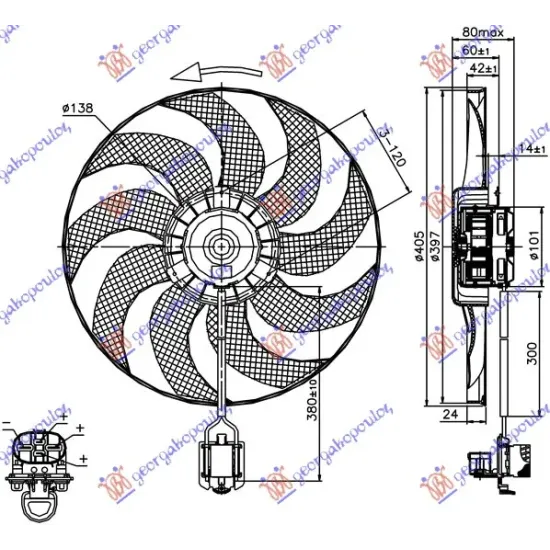 COOLING FAN (MOTOR+FAN ) (400mm) (4PIN) 1.4-1.6-1.8 TURBO