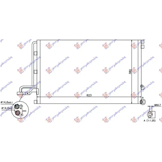 CONDENSER PETROL-DIESEL (585x380x16) (14.6mm SMALL BRACKETS)