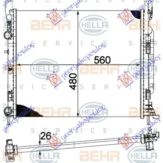 RADIATOR 1.6 PETROL - 1.5 DIESEL + A/C (560x480x26) (MAHLE BEHR) RADIATOR 1.6 PETROL - 1.5 DIESEL + A/C (560x480x26) (MAHLE BEHR)