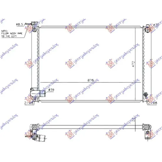 RADIATOR (RX400) 3,3-24V HYBRID (675x475x22) Țeavă umplere la stânga