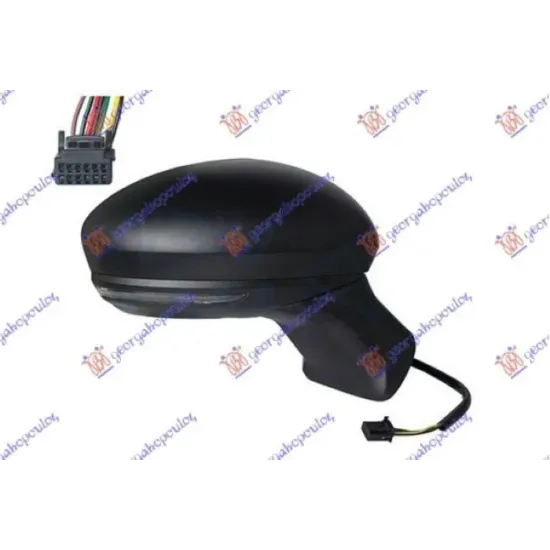 DOOR MIRROR ELECTRICAL HEATED BLACK (WITH SIDE LAMP & SENSOR) (9 PIN) (ASHPERICAL GLASS)