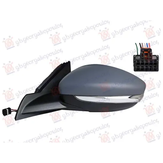 DOOR MIRROR ELECTRICAL HEATED PRIMED (WITH SIDE LAMP) (6 PIN) (A QUALITY) (CONVEX GLASS)
