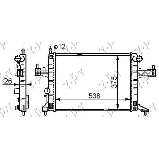 RADIATOR 1.4-1.8 ΜΑΝ. +/-AC (54x38) (DIAGONAL) (MAHLE BEHR PREMIUM LINE)