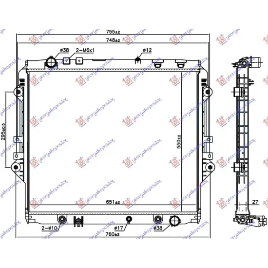 RADIATOR 2.4/2.8 D DIESEL AUTO (550x650x27)