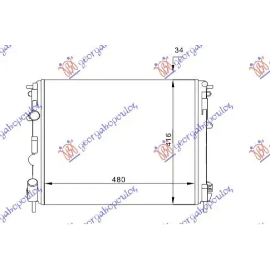 RADIATOR PETROL-DEISEL (WITHOUT VALVE : TUBE WITH QUICK FIT OUTLET) (480x410) (MAHLE BEHR)