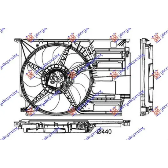 ANSAMBLU VENTILATOR RĂCIRE 1.2-1.5-2.0 BENZINĂ (440mm) (600W) (2pin)