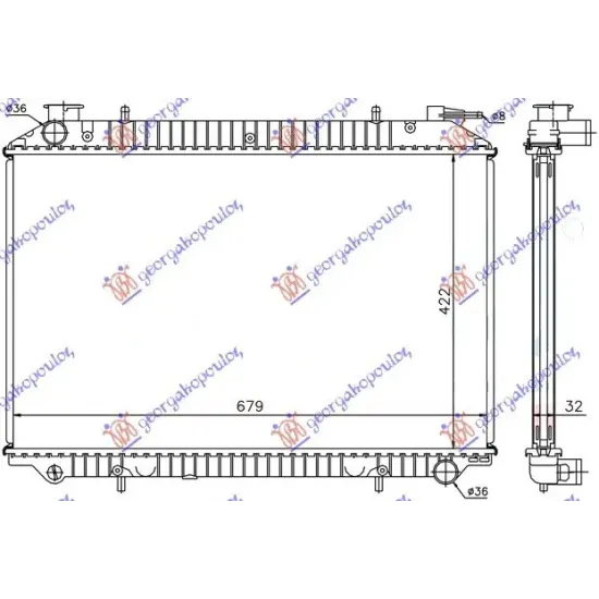 RADIATOR 2.0cc 16v : DIESEL (42,3x68,5) CAPĂTURĂ PE LATURA DRINERULUI