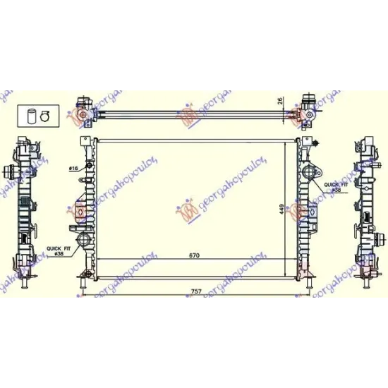 RADIATOR 2.0 EcoBoost/2.3i 16v BENZINĂ 2.0/2.2 TDCi DIESEL AUTO (670x449x26) RADIATOR 2.0 EcoBoost/2.3i 16v BENZINĂ 2.0/2.2 TDCi DIESEL AUTO (670x449x26)