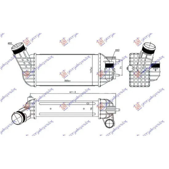 RADIATOR INTERCOOLER 2.0 HDI DIESEL (300x147x76) DIAMETRU 60/40