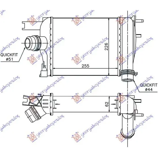 RADIATOR INTERCOOLER 1.3 TCE BENZINĂ (255x226x62)