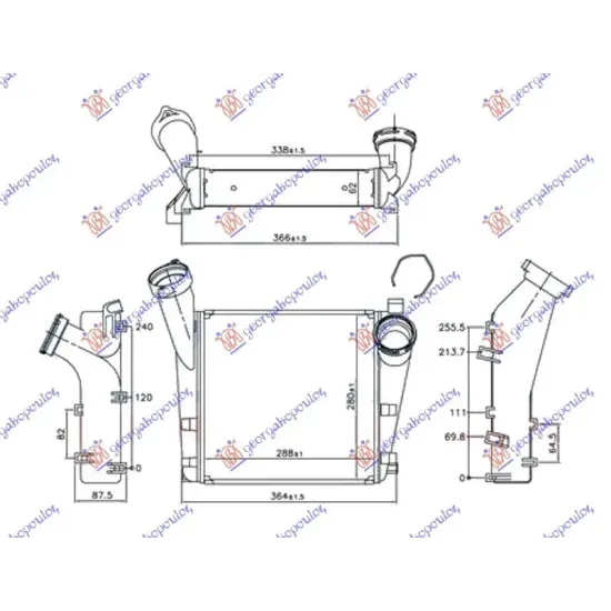 RADIATOR INTERCOOLER 4.8 TURBO-S (288x280x62) ALL ALUMINIUM (Φ66/53)