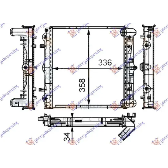 RADIATOR 2.5-2.7-S 3.2 +/- A/C (33.6x35.8x3.4) (MAHLE BEHR)