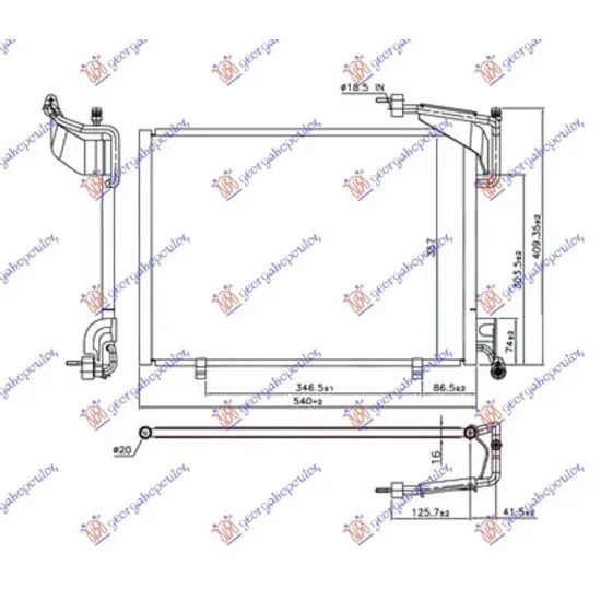 CONDENSOR 1.0 12v TURBO EcoBoost (540x350x16) 18/18mm