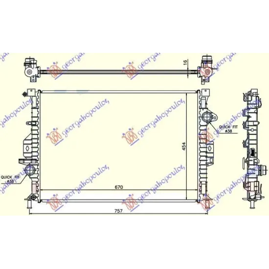 RADIATOR (1.6 Τ3/Τ4) BENZINĂ - (1.6-2.0 D2/D3) DIESEL MANUAL (670x454x16) (KOYO)