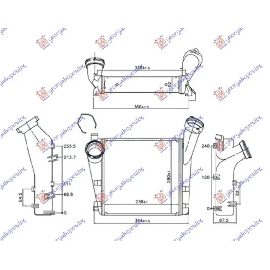 RADIATOR INTERCOOLER 4.8 TURBO-S (288x280x62) ALL ALUMINIUM (Φ66/53)