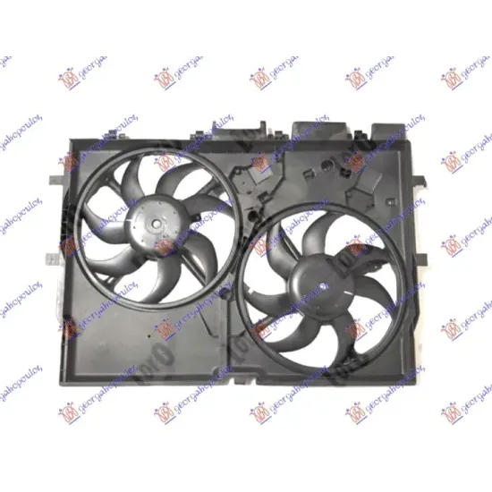 COOLING FAN ASSEMBLY (TWIN) 3.0 PETROL - 2.0-2.3-3.0 DIESEL +/- A/C (390mm+390mm) (2+2 pins) (1 OVAL+1 SQUARE PLUG)