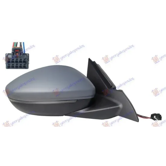 DOOR MIRROR ELECTRIC HEATED PRIMED (WITH SIDE LAMP & SENSOR) (6+2 PIN) (A QUALITY|) (CONVEX GLASS)