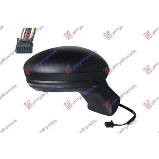 DOOR MIRROR ELECTRIC HEATED BLACK (WITH SIDE LAMP & SENSOR) (9pin) (ASHPERICAL GLASS)