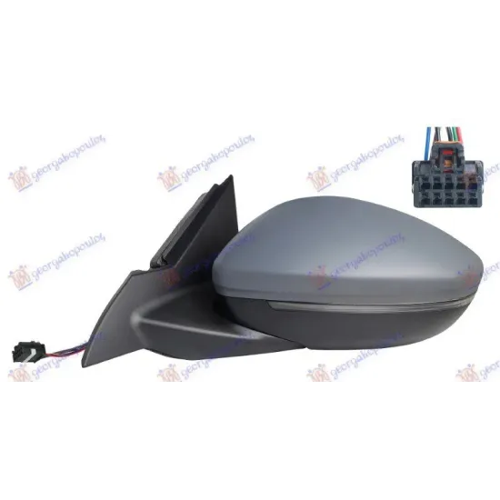 DOOR MIRROR ELECTRIC HEATED PRIMED (WITH SIDE LAMP) (6 PIN) (A QUALITY) (CONVEX GLASS)